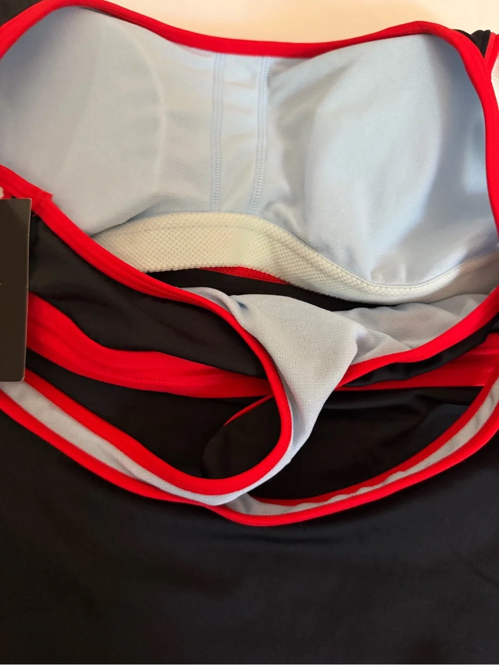 Nike Black Red White Tankini Swim Top with Yellow Swoosh New